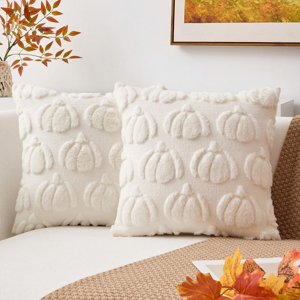 7314 Kevin Textile Fall Pillow Covers 20x20 Inch Set of 2 Soft Pumpkins